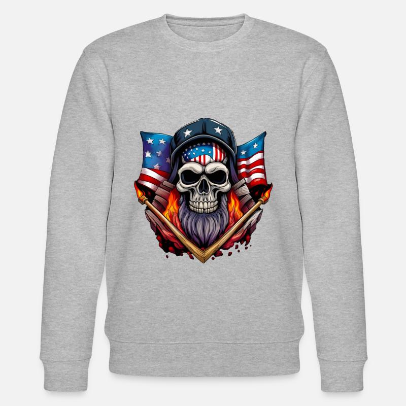 Crâne avec drapeau américain - Sweat bio CHANGER Stanley/Stella Unisexe - gris chiné