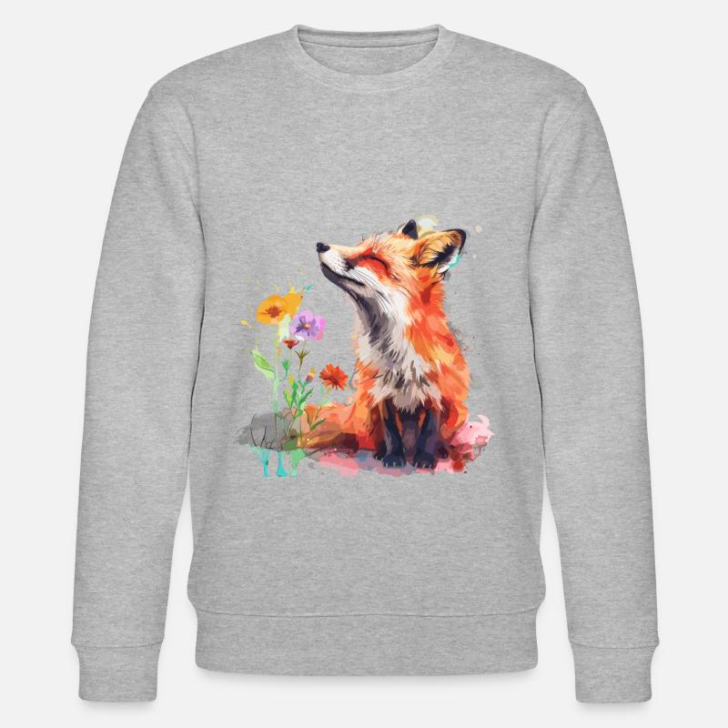 Renard aquarelle, Fox - Sweat bio CHANGER Stanley/Stella Unisexe - gris chiné