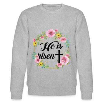 He is Risen Resurrection Jesus Christ God - Stanley/Stella CHANGER Unisex Organic Sweatshirt - heather grey - Front - Nik (191cm) & Marisol (170cm)