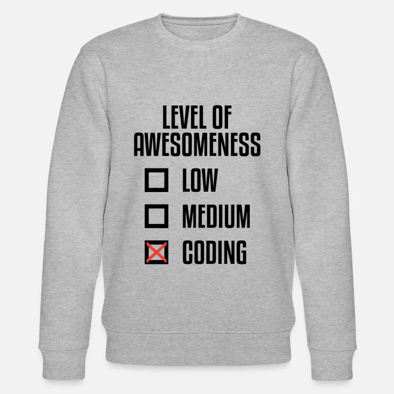 Level Of Awesomeness Low Medium Coding Programming - Stanley/Stella Unisex Bio-Sweatshirt CHANGER  - Grau meliert