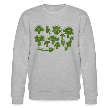 Pilz-Fakten – Lustige grüne Cartoon-Motive - Stanley/Stella Unisex Bio-Sweatshirt CHANGER  - Grau meliert - Vorne - Nik (191cm) & Marisol (170cm)