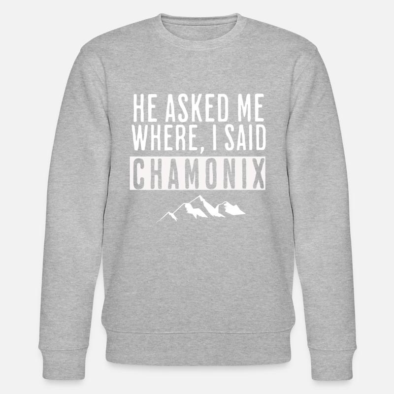 Er fragte mich, wo ich Chamonix sagte - Stanley/Stella Unisex Bio-Sweatshirt CHANGER  - Grau meliert