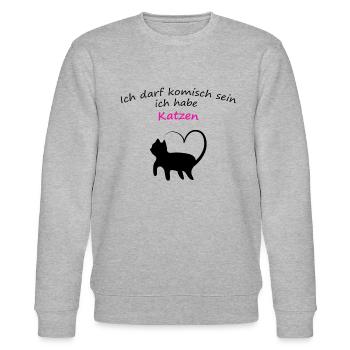 Ich darf komisch sein ich habe Katzen - Stanley/Stella Unisex Bio-Sweatshirt CHANGER  - Grau meliert - Vorne - Nik (191cm) & Marisol (170cm)