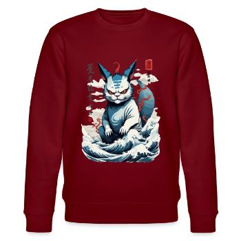 Kawaii Monster Katze Yokai Vintage Katzen Design - Stanley/Stella Unisex Bio-Sweatshirt CHANGER  - Burgunderrot - Vorne - Nik (191cm) & Marisol (170cm)