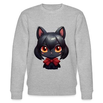 Schwarze Katze Kawaii - Stanley/Stella Unisex Bio-Sweatshirt CHANGER  - Grau meliert - Vorne - Nik (191cm) & Marisol (170cm)