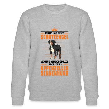 Appenzeller Sennenhund Glückspilz Spruch - Stanley/Stella Unisex Bio-Sweatshirt CHANGER  - Grau meliert - Vorne - Nik (191cm) & Marisol (170cm)