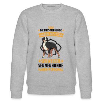 Großer Schweizer Sennenhund Personal - Stanley/Stella Unisex Bio-Sweatshirt CHANGER  - Grau meliert - Vorne - Nik (191cm) & Marisol (170cm)