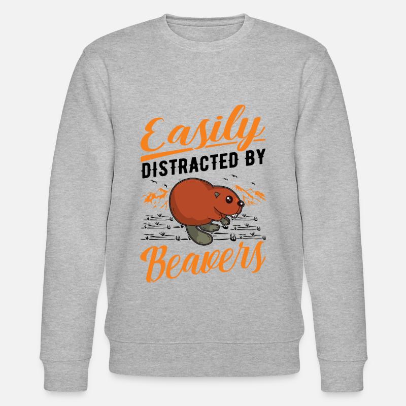 Easily distracted by Beavers Biber - Stanley/Stella Unisex Bio-Sweatshirt CHANGER  - Grau meliert