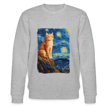 Cat Starry Night - Stanley/Stella CHANGER Unisex Organic Sweatshirt - heather grey - Front - Nik (191cm) & Marisol (170cm)