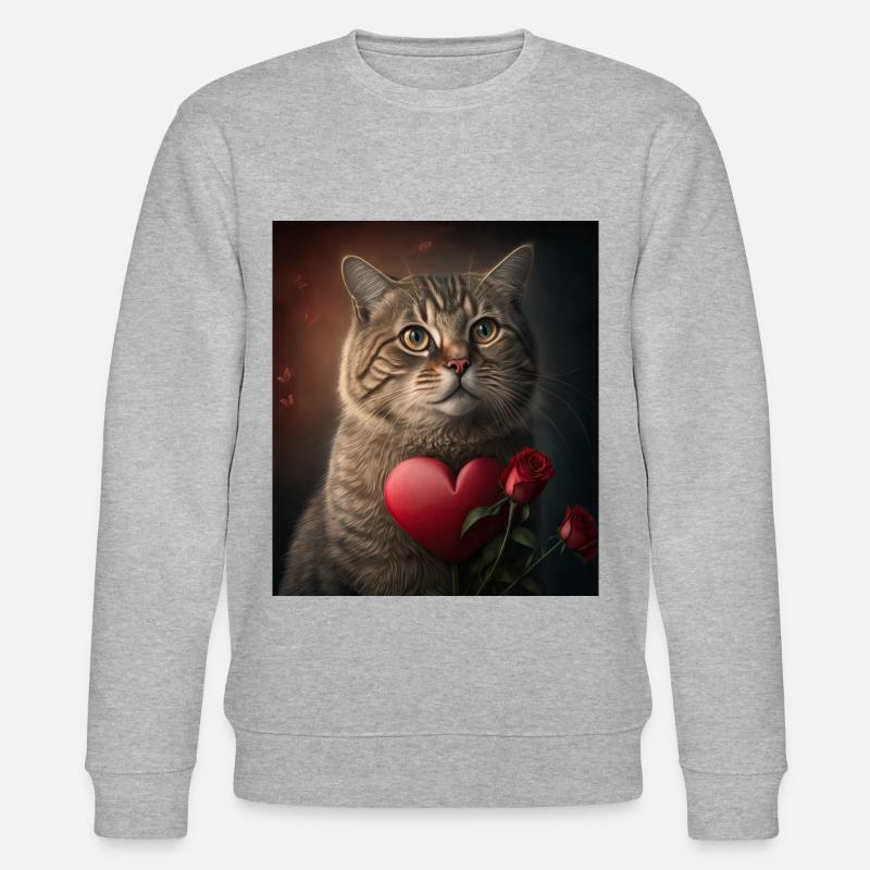 Saint-Valentin Cat Heart Rose - Sweat bio CHANGER Stanley/Stella Unisexe - gris chiné