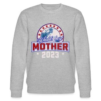 Worlds Best Mother 2023 College Design - Stanley/Stella Unisex Bio-Sweatshirt CHANGER  - Grau meliert - Vorne - Nik (191cm) & Marisol (170cm)