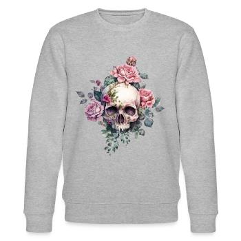 Totenkopf mit Rosen - Stanley/Stella Unisex Bio-Sweatshirt CHANGER  - Grau meliert - Vorne - Nik (191cm) & Marisol (170cm)