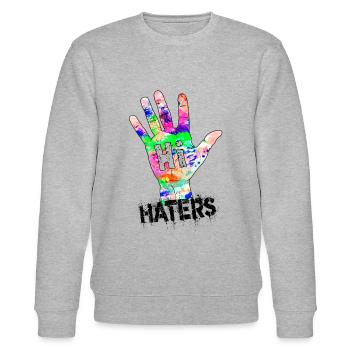 Hi Haters Coole Hand in Regenbogen Farben - Stanley/Stella Unisex Bio-Sweatshirt CHANGER  - Grau meliert - Vorne - Nik (191cm) & Marisol (170cm)