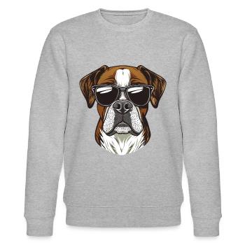 cooler Boxer Hund mit Sonnebrille - Stanley/Stella Unisex Bio-Sweatshirt CHANGER  - Grau meliert - Vorne - Nik (191cm) & Marisol (170cm)