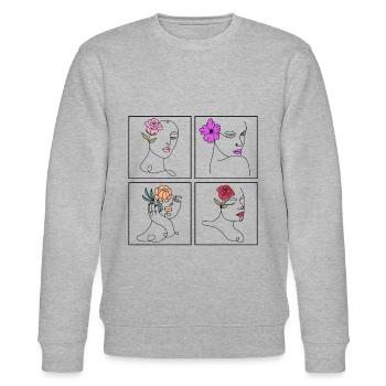 Minimalist Lineart Women Face Art - Stanley/Stella CHANGER Unisex Organic Sweatshirt - heather grey - Front - Nik (191cm) & Marisol (170cm)