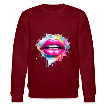 Lèvres colorées Embrasser la bouche Cadeau du visage de la femme - Sweat bio CHANGER Stanley/Stella Unisexe - bordeaux - Devant - Nik (191cm) & Marisol (170cm)