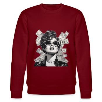 Frau mit Sonnenbrille Lederjacke Geld - Stanley/Stella Unisex Bio-Sweatshirt CHANGER  - Burgunderrot - Vorne - Nik (191cm) & Marisol (170cm)