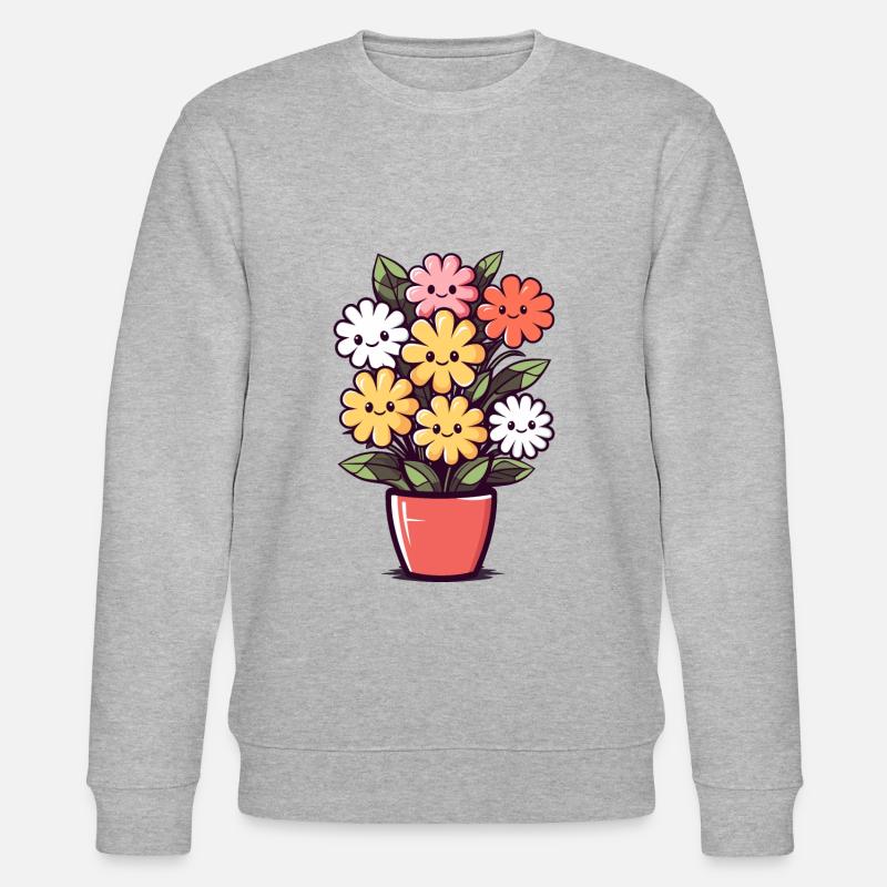 Lachende Blumen im Blumentopf - Stanley/Stella Unisex Bio-Sweatshirt CHANGER - Grau meliert