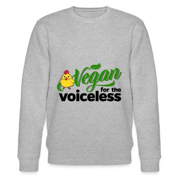 Vegan pour les sans voix (poulet) - Sweat bio CHANGER Stanley/Stella Unisexe - gris chiné - Devant - Nik (191cm) & Marisol (170cm)