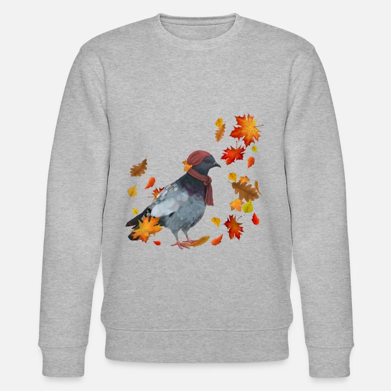 Taube im Herbst mit Blättern - Stanley/Stella Unisex Bio-Sweatshirt CHANGER  - Grau meliert