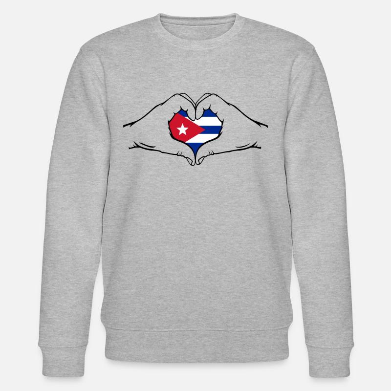Cuba Flag Hands Heart Shape - Stanley/Stella CHANGER Unisex Organic Sweatshirt - heather grey