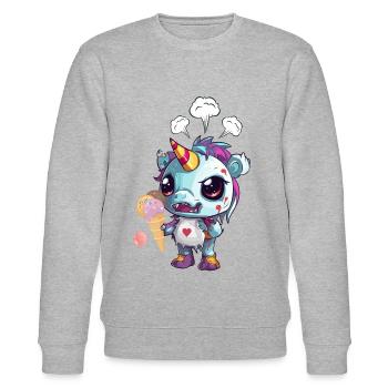 Licorne en colère - Licorne en colère - Licorne Maléfique - Sweat bio CHANGER Stanley/Stella Unisexe - gris chiné - Devant - Nik (191cm) & Marisol (170cm)