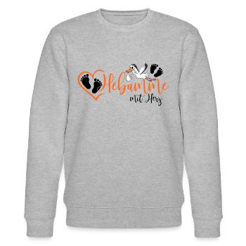 Hebamme mit Herz Klapperstorch mit Baby Babyfüße - Stanley/Stella Unisex Bio-Sweatshirt CHANGER  - Grau meliert - Vorne - Nik (191cm) & Marisol (170cm)