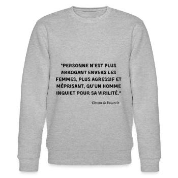 féminisme citation cadeau féministe femme homme - Sweat bio CHANGER Stanley/Stella Unisexe - gris chiné - Devant - Nik (191cm) & Marisol (170cm)