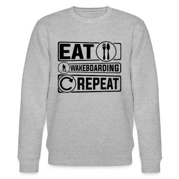 Funny Wakeboarding - Eat Wakeboarding Repeat - Stanley/Stella Unisex Bio-Sweatshirt CHANGER  - Grau meliert - Vorne - Nik (191cm) & Marisol (170cm)