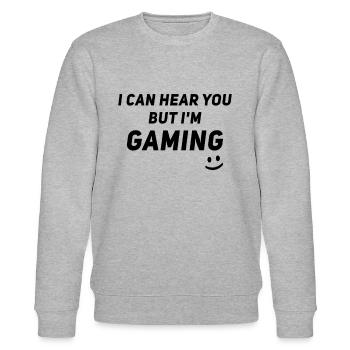 I Can Hear You But I'm Gaming - Video Gamer - Stanley/Stella Unisex Bio-Sweatshirt CHANGER  - Grau meliert - Vorne - Nik (191cm) & Marisol (170cm)