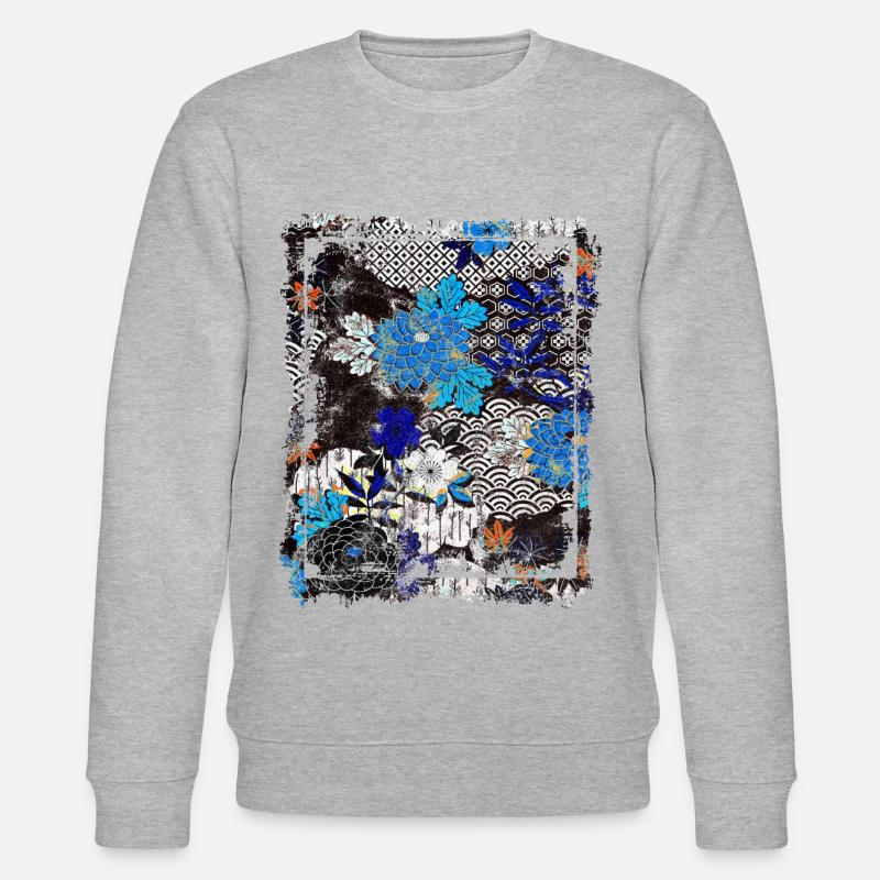 Japanisches Blumenmuster Chrysanthemenkirsche - Stanley/Stella Unisex Bio-Sweatshirt CHANGER  - Grau meliert