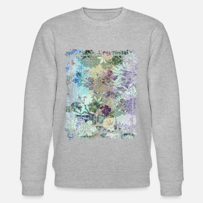 Japanisches Blumenmuster Chrysanthemenkirsche - Stanley/Stella Unisex Bio-Sweatshirt CHANGER - Grau meliert