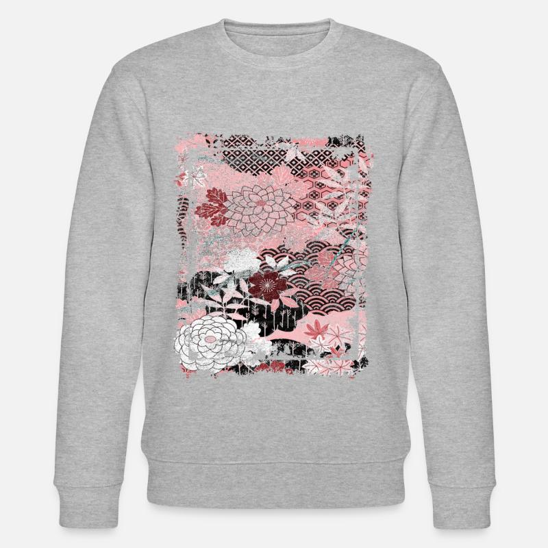 Japanisches Blumenmuster Chrysanthemenkirsche - Stanley/Stella Unisex Bio-Sweatshirt CHANGER  - Grau meliert
