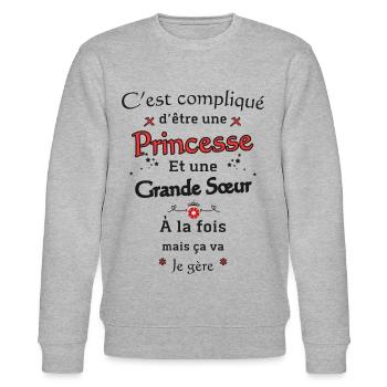 Prinzessin Große Schwester - Stanley/Stella Unisex Bio-Sweatshirt CHANGER  - Grau meliert - Vorne - Nik (191cm) & Marisol (170cm)