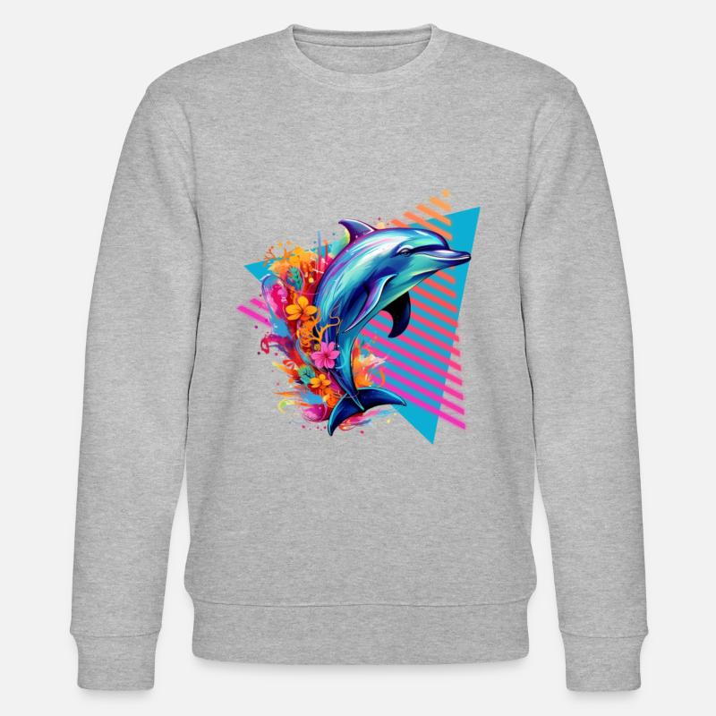 Bunter Delfin mit Blumen - Stanley/Stella Unisex Bio-Sweatshirt CHANGER  - Grau meliert