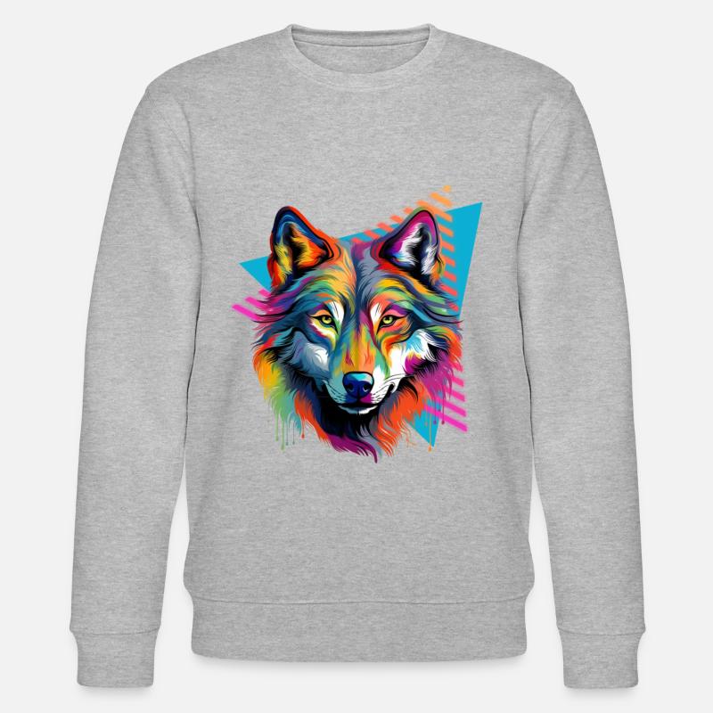 Bunter Wolf Farbspritzer Farbkleckse - Stanley/Stella Unisex Bio-Sweatshirt CHANGER  - Grau meliert