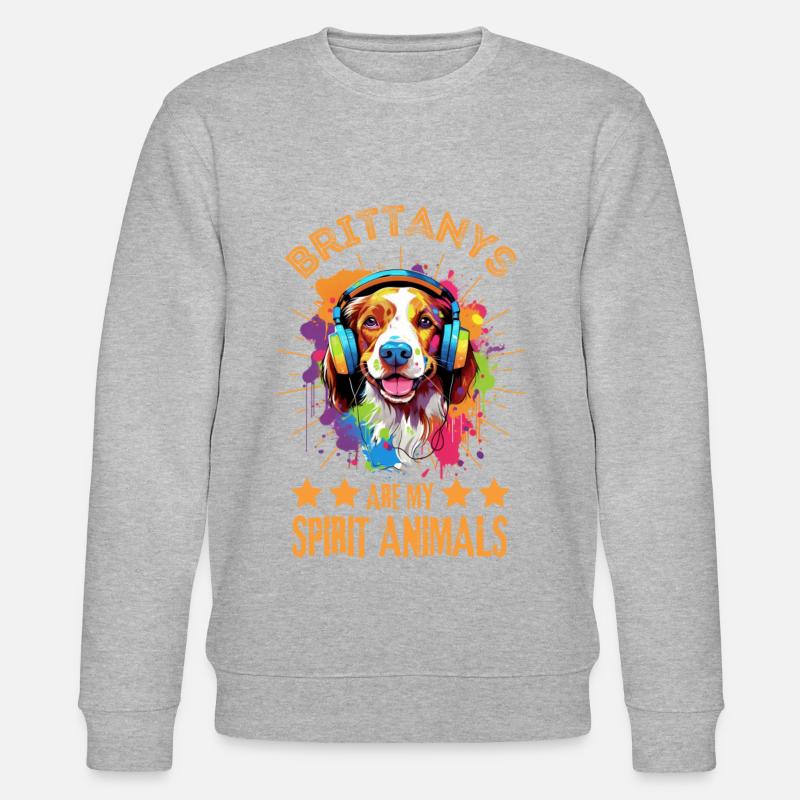 Bunter Brittany Hund mit Kopfhörer - Stanley/Stella Unisex Bio-Sweatshirt CHANGER  - Grau meliert
