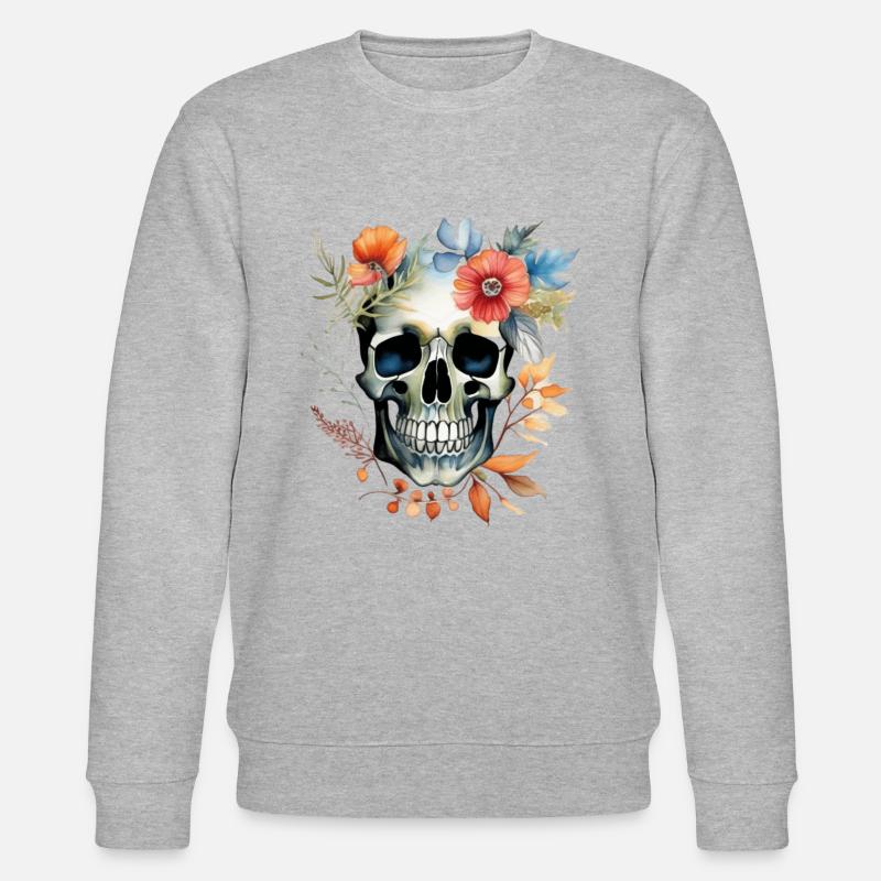 Botanic Skull Art in Bloom - Stanley/Stella CHANGER Unisex Organic Sweatshirt - heather grey