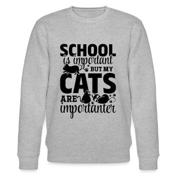 School is important, but my cats are important - Stanley/Stella CHANGER Unisex Organic Sweatshirt - heather grey - Front - Nik (191cm) & Marisol (170cm)