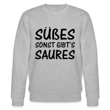Halloween Sprüche I Süßes Sonst Gibt's Saures - Stanley/Stella Unisex Bio-Sweatshirt CHANGER  - Grau meliert - Vorne - Nik (191cm) & Marisol (170cm)
