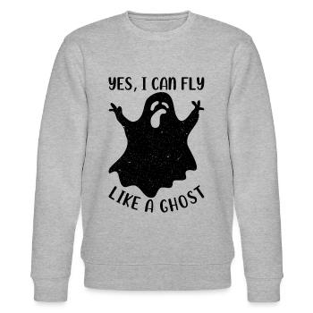 Halloween Ghost Funny Ghost I Yes I Can Fly Like A - Stanley/Stella CHANGER Unisex Organic Sweatshirt - heather grey - Front - Nik (191cm) & Marisol (170cm)