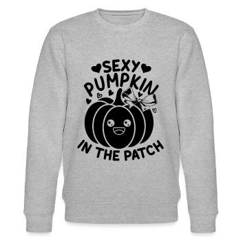 Sexy Kürbis im Patch - Halloween-Kürbis - Stanley/Stella Unisex Bio-Sweatshirt CHANGER  - Grau meliert - Vorne - Nik (191cm) & Marisol (170cm)