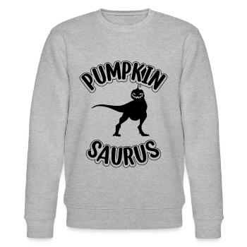 Halloween Dinosaur with Pumpkin I Funny Pumpkin Sa - Stanley/Stella CHANGER Unisex Organic Sweatshirt - heather grey - Front - Nik (191cm) & Marisol (170cm)