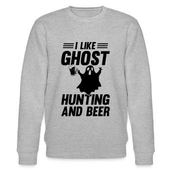 Halloween Ghost - J’aime la chasse aux fantômes et la bière - Sweat bio CHANGER Stanley/Stella Unisexe - gris chiné - Devant - Nik (191cm) & Marisol (170cm)