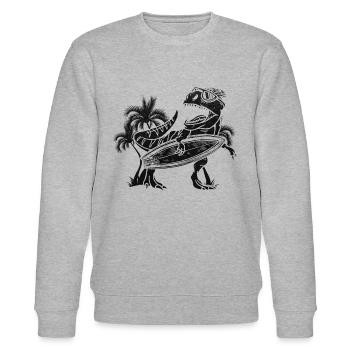 Surfing Dinosaur Water Surfer Dino - Stanley/Stella CHANGER Unisex Organic Sweatshirt - heather grey - Front - Nik (191cm) & Marisol (170cm)
