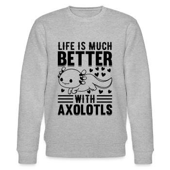 Axolotl Lover - La vie est bien meilleure avec Axolotls - Sweat bio CHANGER Stanley/Stella Unisexe - gris chiné - Devant - Nik (191cm) & Marisol (170cm)