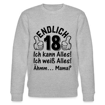 Endlich 18 Ich Kann Alles - 18. Geburtstag 18 Jahr - Stanley/Stella Unisex Bio-Sweatshirt CHANGER  - Grau meliert - Vorne - Nik (191cm) & Marisol (170cm)