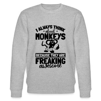 Orangutan Monkey Lover - I always think about Monk - Stanley/Stella CHANGER Unisex Organic Sweatshirt - heather grey - Front - Nik (191cm) & Marisol (170cm)