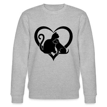 Funny Cat & Dog Heart - Dog and Cat Lover Dog Love - Stanley/Stella Unisex Bio-Sweatshirt CHANGER  - Grau meliert - Vorne - Nik (191cm) & Marisol (170cm)