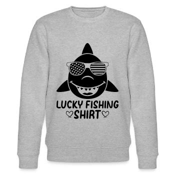 Lucky Fisherman Fish Head - Pêcheur de poisson - Lucky Fi - Sweat bio CHANGER Stanley/Stella Unisexe - gris chiné - Devant - Nik (191cm) & Marisol (170cm)